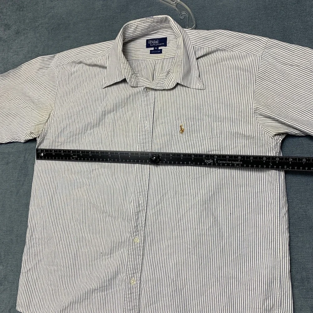 Polo by Ralph Lauren Shirt Mens XL White Blue Striped Short Sleeve Button-Down
